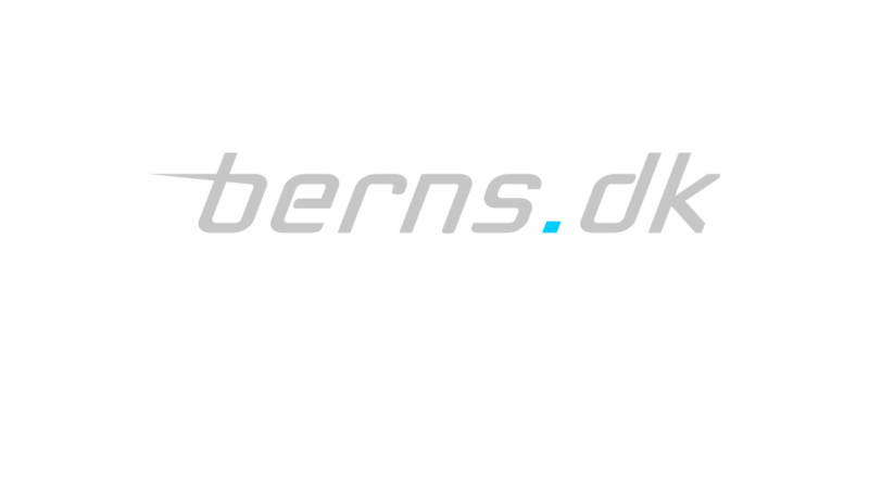 Billedet viser teksten "berns.dk" i en slank, moderne skrifttype. Teksten er primært grå, med prikken i lys blå, mod en almindelig hvid baggrund.